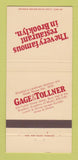Matchbook Cover - Gage and Tollner Restaurant Brooklyn NY 30 Strike