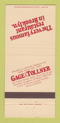 Matchbook Cover - Gage and Tollner Restaurant Brooklyn NY 30 Strike