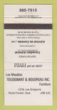 Matchbook Cover - Meubles Tousignant Boudreau Furniture Rock Forest QC 30 Strike