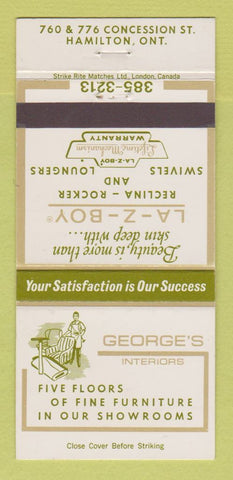 Matchbook Cover - George's Interiors Furniture Hamilton ON La Z Boy 30 Strike