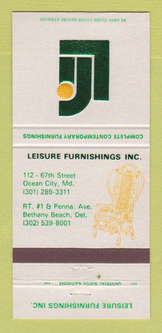 Matchbook Cover - Leisure Furniture Ocean City MD Bethany Beach DE 30 Strike