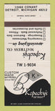 Matchbook Cover - Kopecky's Mattresses Detroit MI 30 Strike
