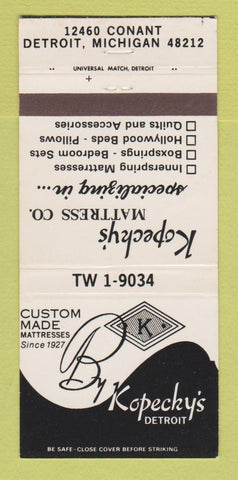 Matchbook Cover - Kopecky's Mattresses Detroit MI 30 Strike