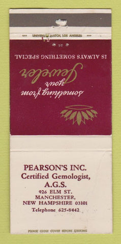 Matchbook Cover - Pearson's Jewelry Gemologists Manchester NH CREASED 30 Strike