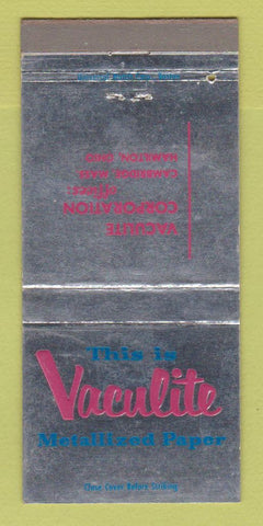 Matchbook Cover - Vaculite Metal Paper Hamilton OH Cambridge MA WEAR 30 Strike