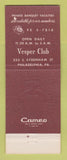 Matchbook Cover - Vesper Club Philadelphia PA