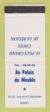 Matchbook Cover - Au Palais du Meuble Nancy France