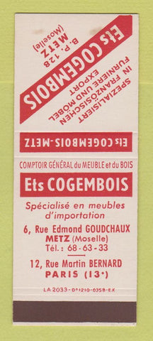Matchbook Cover - Ets Cogembois Metz Moselle France
