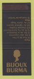 Matchbook Cover - Bijoux Burma Paris France Nice