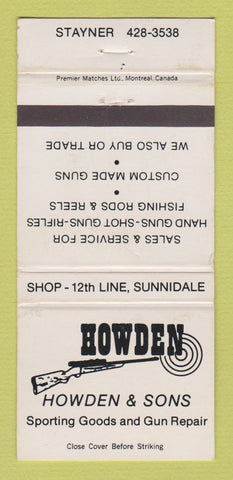Matchbook Cover - Howden Sporting Goods Gun Repair Sunnidale ON WEAR 30 Strike