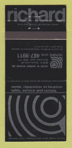 Matchbook Cover - Richard Music Center Montreal QC sales repair 30 Strike