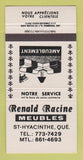 Matchbook Cover - Renald Racine Meubles Furniture St Hyacinthe QC 30 Strike