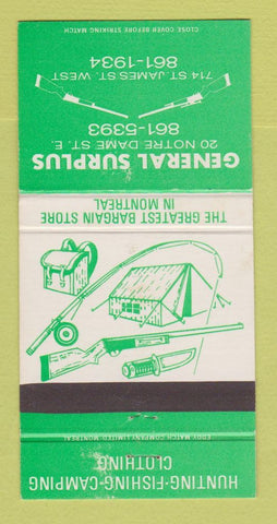 Matchbook Cover - General Surplus Sporting Goods Montreal QC 30 Strike