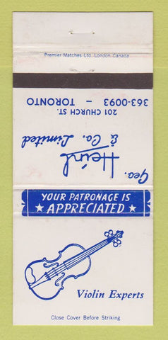 Matchbook Cover - Geo Heinl Violin Experts Toronto ON 30 Strike