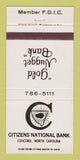 Matchbook Cover - Citizens National Bank Concord NC 30 Strike