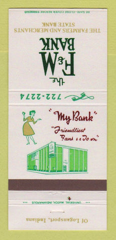 Matchbook Cover - Farmers & Merchants Bank Logansport IN 30 Strike