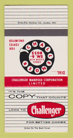 Matchbook Cover - Challenger Paper Manifold Toronto ON Hamilton 30 Strike