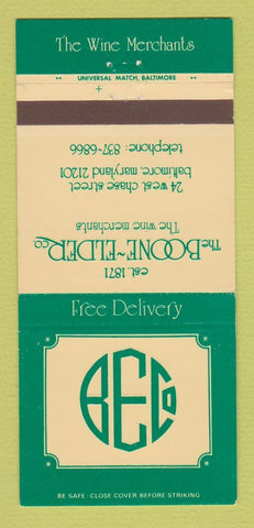 Matchbook Cover - Boone Elder Wine Merchants Baltimore MD 30 Strike