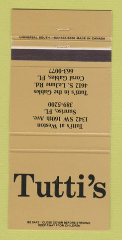 Matchbook Cover - Tutti's Sunrise FL Coral Gables 30 Strike