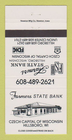 Matchbook Cover - Farmers State Bank Hillsboro WI WHITE 30 Strike