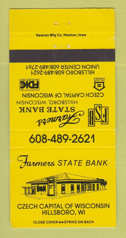 Matchbook Cover - Farmers State Bank Hillsboro WI YELLOW 30 Strike