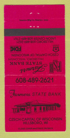Matchbook Cover - Farmers State Bank Hillsboro WI RED 30 Strike