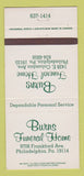 Matchbook Cover - Burns Funeral Home Philadelphia PA 30 Strike