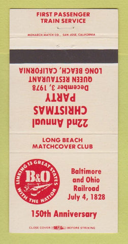Matchbook Cover - B&O Railroad Long Beach Match Club 1978 CA 30 Strike