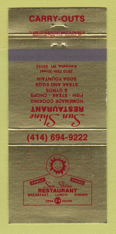 Matchbook Cover - Sun Shine Restaurant Kenosha WI 30 Strike