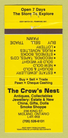 Matchbook Cover - The Crow's  Nest Antiques Midland ON 30 Strike