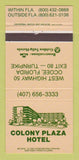Matchbook Cover - Colony Plaza Hotel Ocoee FL 30 Strike