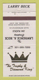 Matchbook Cover - Lawrence Beck Company Baltimore MD Trophies 30 Strike