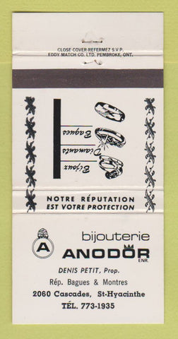 Matchbook Cover - Bijouterie Anodor Jewelry St Hyacinthe QC 30 Strike