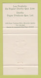 Matchbook Cover - Dorfin Hercules Paper Montreal QC 30 Strike