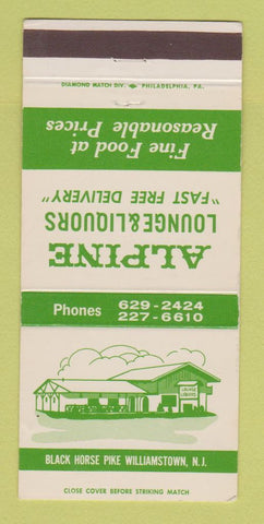 Matchbook Cover - Alpine Lounge Liquor Store Williamstown NJ 30 Strike