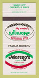 Matchbook Cover - Moreno's Liquors Chicago IL Casa Tequilera 30 Strike