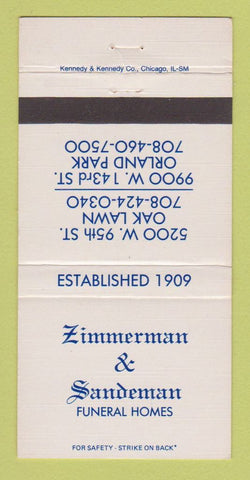 Matchbook Cover - Zimmerman Sandeman Funeral Orland Park Oak Lawn IL 30 Strike