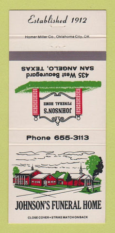 Matchbook Cover - Johnson's Funeral Home San Angelo TX 30 Strike