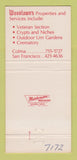 Matchbook Cover - Woodlawn Memorial Park Colma CA Funeral 30 Strike