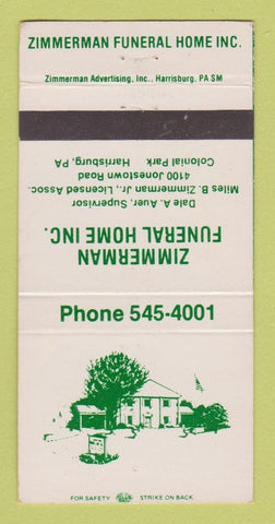 Matchbook Cover - Zimmerman Funeral Home Harrisburg PA 30 Strike