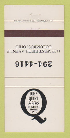 Matchbook Cover - John Quint Sons Funeral Home Columbus OH 30 Strike
