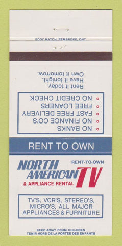 Matchbook Cover North American Appliances Rental TV Kingston Vanier ON 30 Strike