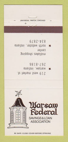 Matchbook Cover - Warsaw Federal Savings Loan IN North Webster 30 Strike