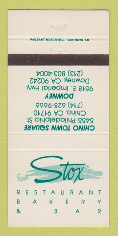 Matchbook Cover - Stox Restaurant Bakery Downey Chino CA 30 Strike