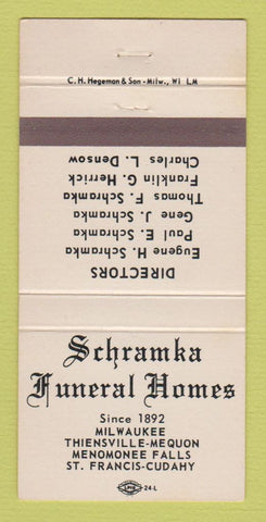 Matchbook Cover - Schramka Funeral Homes Milwaukee Mequon WI 30 Strike