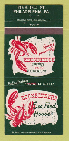 Matchbook Cover - Bookbinders Seafood Restaurant Philadelphia PA 30 Strike
