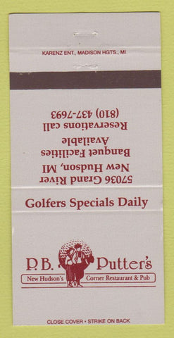 Matchbook Cover - PB Putter's Restaurant New Hudson MI 30 Strike