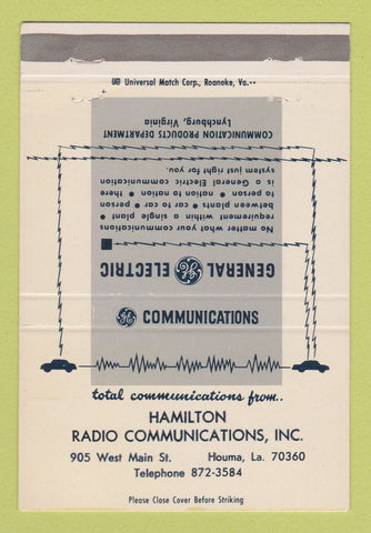 Matchbook Cover - General Electric GE Hamilton Radio Houma LA 40 Strike