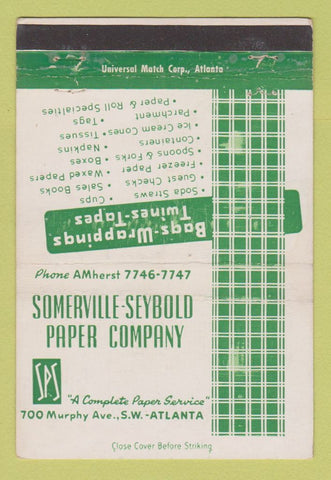 Matchbook Cover - Somerville Seybold Paper Company Atlanta GA 40 Strike