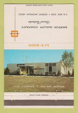 Matchbook Cover - Barton Malow Contractors Detroit MI 40 Strike